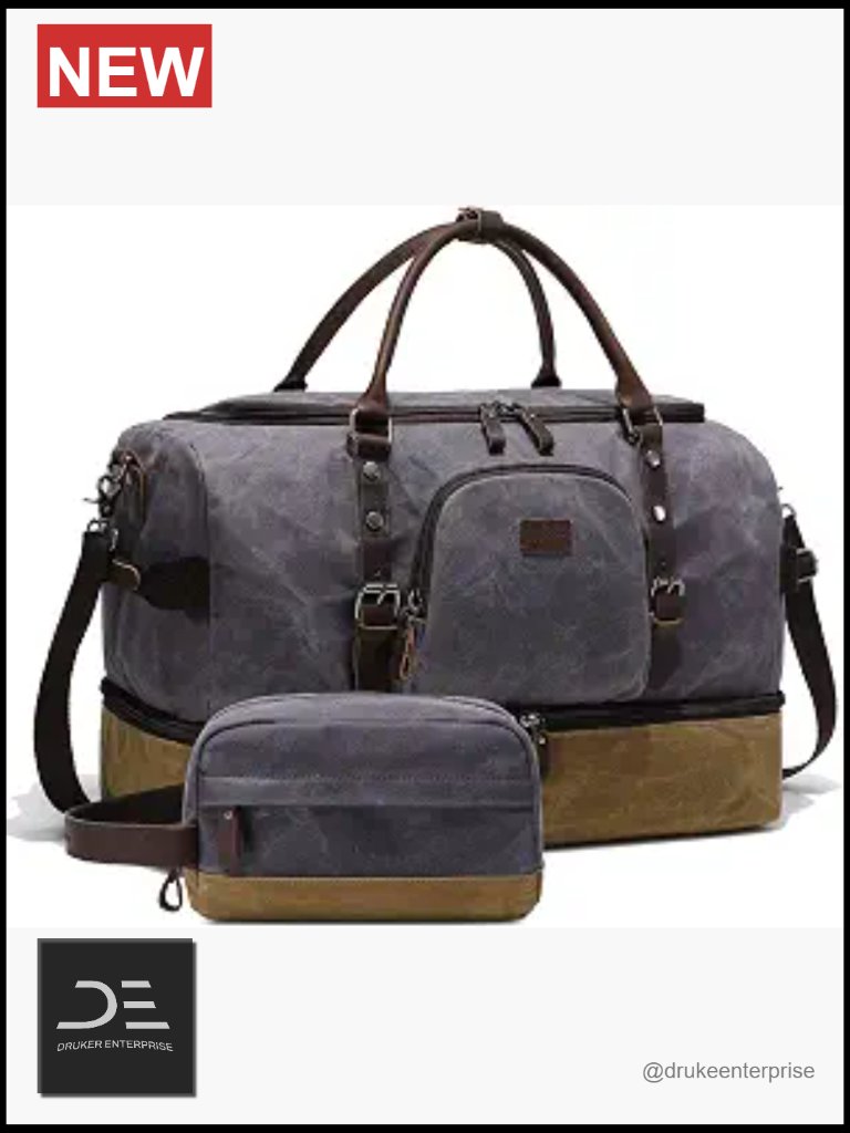 Canvas Leather Weekender Bag With Shoe Compartment Large Travel Duffel